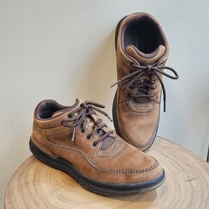 💜 Men's sz8.5 Rockport Brown Leather Casual Lace Up Walking Shoes